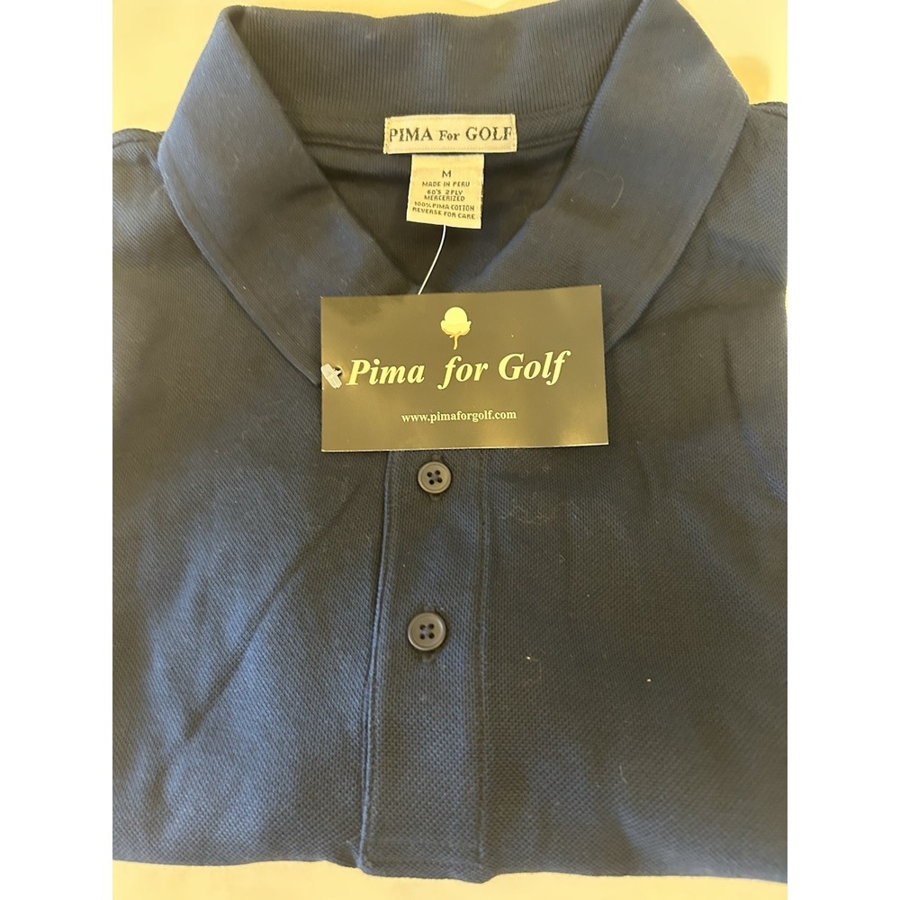 Pima for Golf Men's SS Golf Shirt Navy with embroidered golf ball Size M CL21